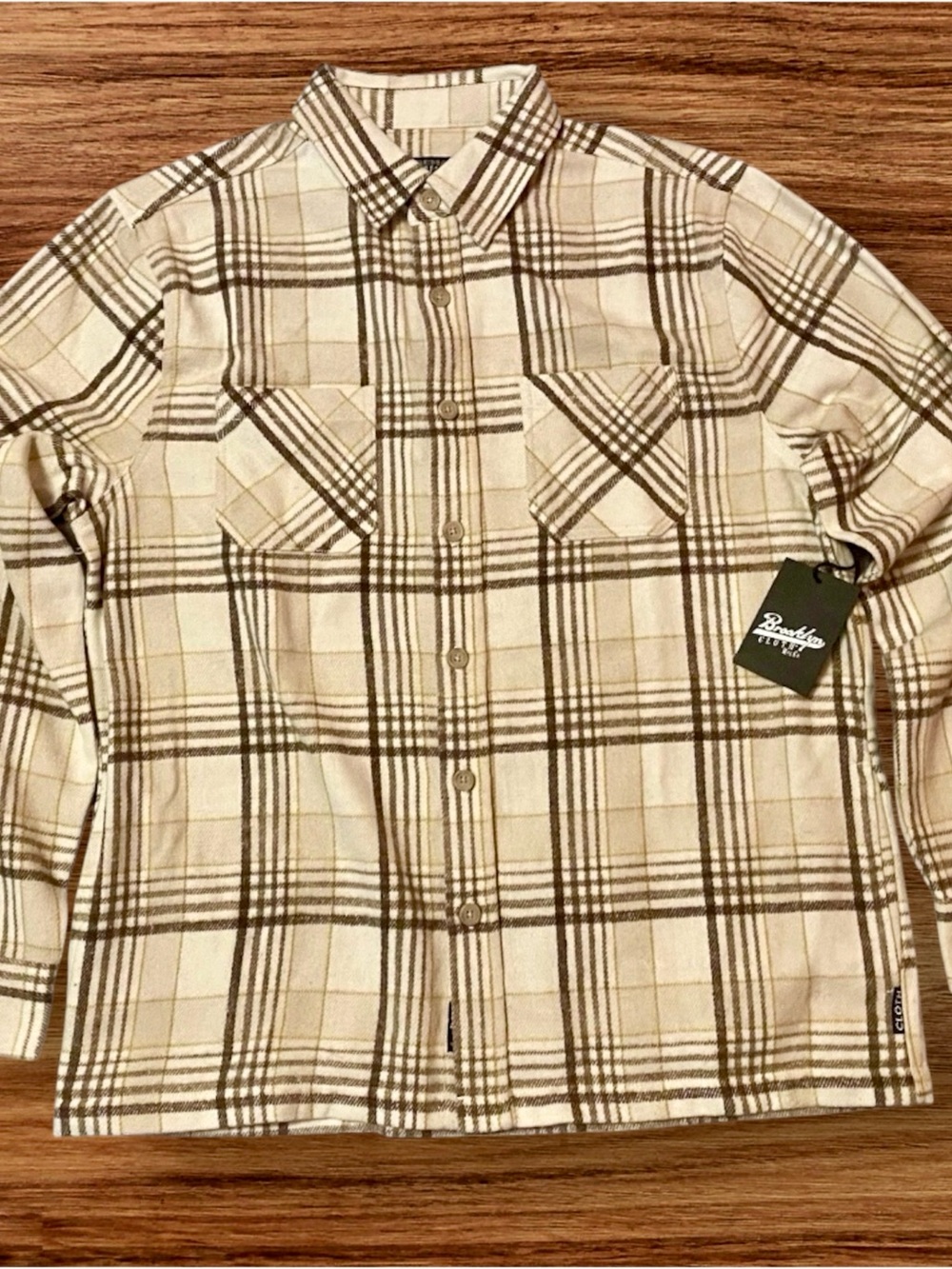 Brooklyn Cloth Flannel, The Shacket, Cream & Brown Plaid Button-Down Shirt